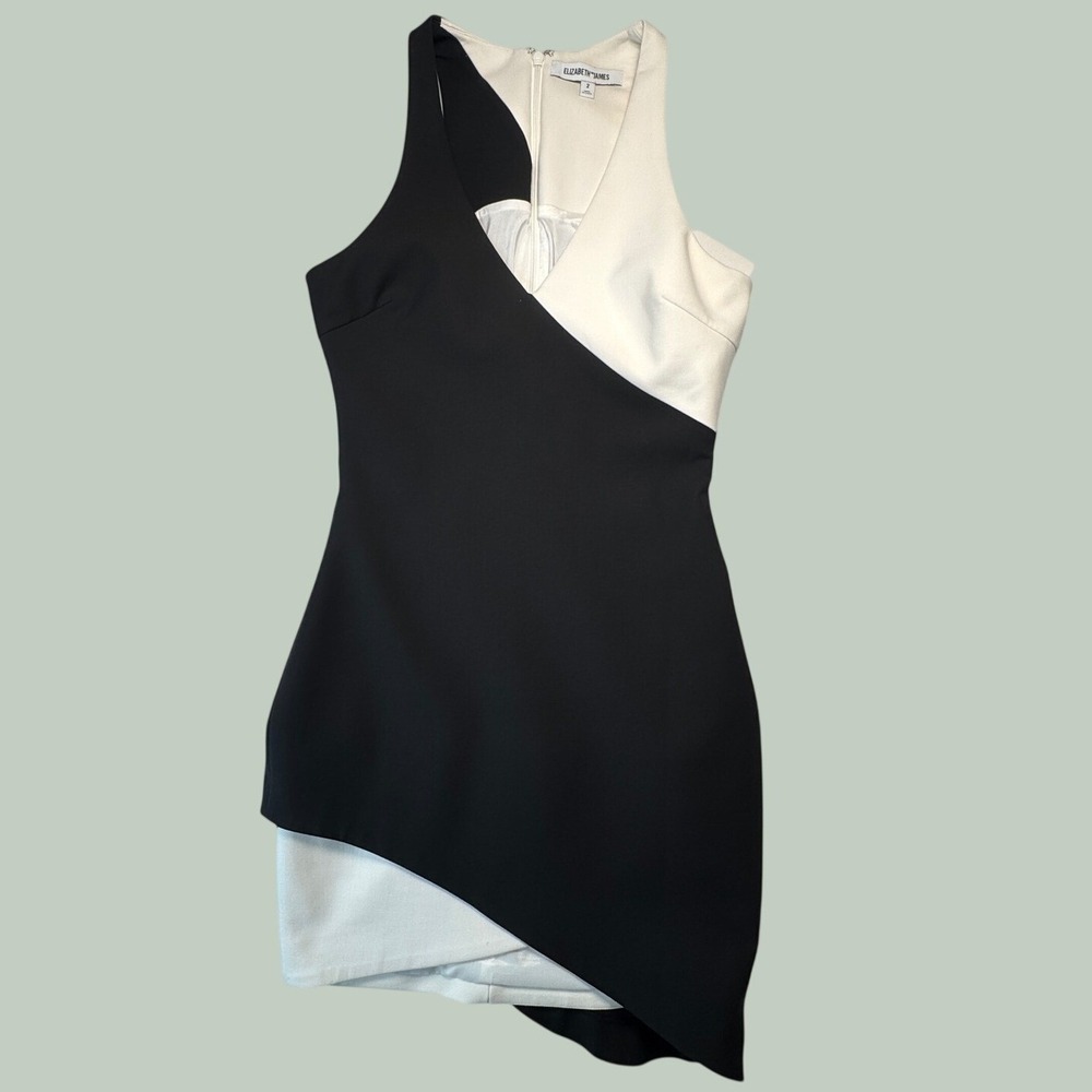 Elizabeth & James Mini Dress Asymmetrical Colorblock Black White Womens Size 2